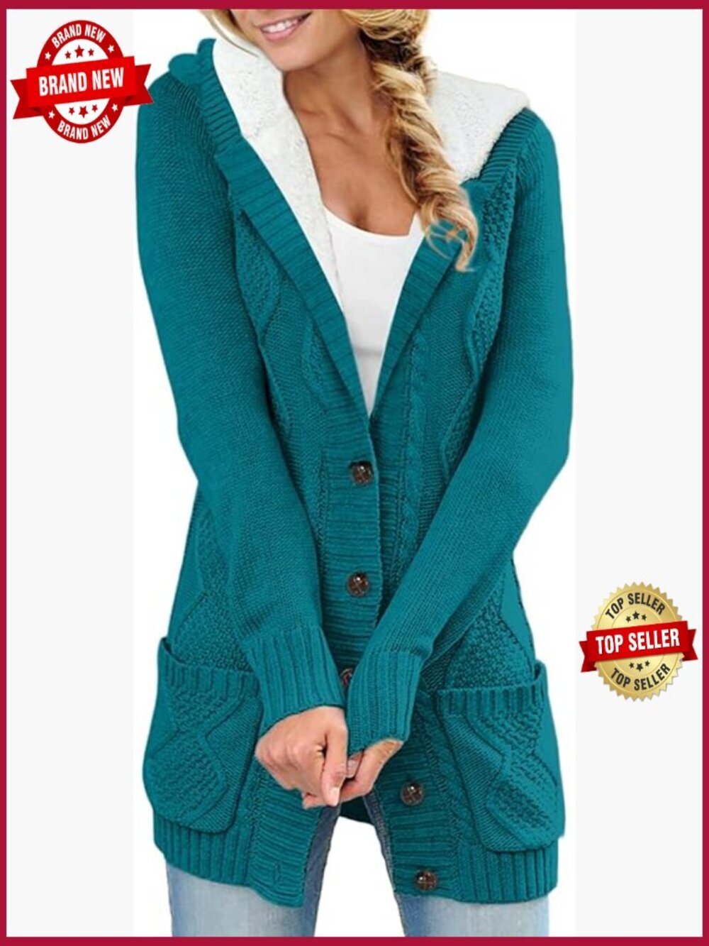 Women's Hooded Fleece Lined Cardigan Sweater Button Down Winter Coat Pockets
